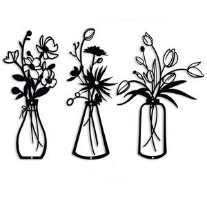 3 Pieces Black Metal Flower Wall Decor Minimalist Vases Rustic Farmhouse🐶